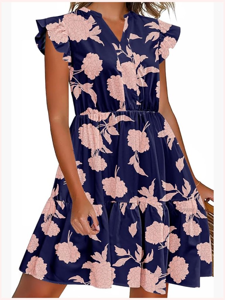Tiered Mini Dress With Pockets Summer Ruffle Sleeve